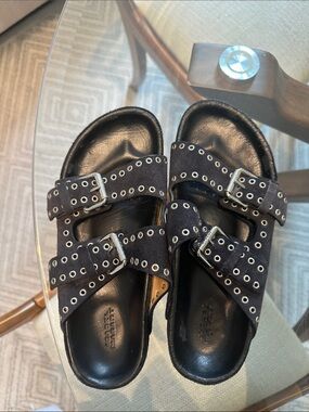 Isabel Marant Black Suede Studded Accent Slide Sandals